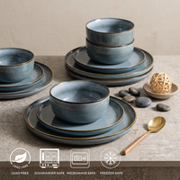 Service de vaisselle en céramique EKA, finition bleue réactive minimaliste, prix d'usine OEM/ODM, vaisselle en grès écologique, compatible four