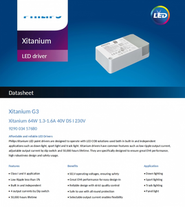 Controlador LED de Corriente Constante Xitanium 64W 1.3-1.6A 40V DS I 230V AC-DC con Interruptor DIP, Garantía de 5 Años, IP20, Iluminación - Product Image 2