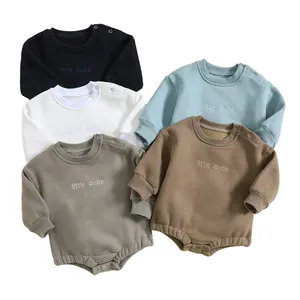 Winter Little Dude Brodé Oversized Baby Boy Sweatshirt Romper Little Dude Fleece Lined Baby Boy Sweatshirts Bubble Romper