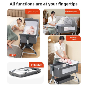 Lit bébé et berceau portable multifonctionnel 2-en-1 pliable pour nouveau-né 0-36 mois, lit d'appoint en métal/bois pour la maison et l'hôpital - Product Image 5
