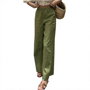 Linen Loose Fit Women's Pants High Waist ODM Casual Eco-Friendly Quick Dry Breathable Summer Latest Trending Fashion - Product Image 4