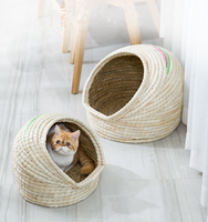 Lits et grottes pour animaux de compagnie tricotés à la main de haute qualité, meubles en bambou rayé pour chats et chiens
