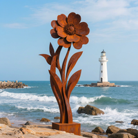 Décoration d'art en acier Corten pour jardin et parc, grande sculpture de tournesol personnalisée en acier Corten, statue de fleur en acier patinable pour extérieur