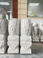 Statue d'éléphant en marbre pour décoration d'entrée, paire de sculptures d'éléphants en pierre naturelle avec base tambour
