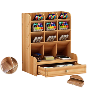 Porte-stylo en bois multifonctionnel pour bricolage Boîte <span class=keywords><strong>de</strong></span> rangement carrée pour l'art Organisateur <span class=keywords><strong>de</strong></span> <span class=keywords><strong>bureau</strong></span> avec techniques brillantes - Product Image 3