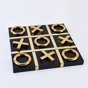 Scacchiera di lusso in legno e metallo Tic Tac Toe elegante tavola in stile Art déco per decorazioni per la casa classico artigianato elegante - Product Image 5