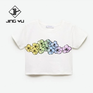 Camiseta Corta de Verano con Diseño de Fabricante, Camiseta Corta con Estampado de Flores Hawaianas Personalizada, Camiseta Corta con Cuello Redondo para Mujer - Product Image 4