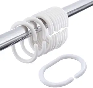 48 pièces C Forme En Plastique <span class=keywords><strong>Blanc</strong></span> Bain Douche <span class=keywords><strong>Rideau</strong></span> Boucle Clip Cintre Crochets Anneaux - Product Image 1