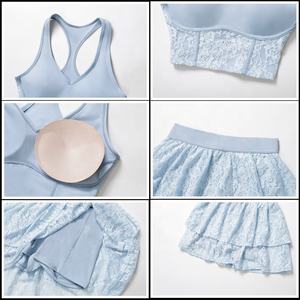 Pakaian Olahraga Wanita 2 Potong Atasan Tank Top Olahraga Berenda dengan Celana Pendek Terpadu untuk Senam, Tenis, Golf, dan Pickleball - Product Image 6