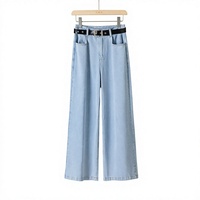 Celana Jeans Denim Wanita Pinggang Tinggi Model Kaki Lebar, Bahan Bernapas, Dapat Dicuci, Model Harem, Kasual untuk Musim Panas
