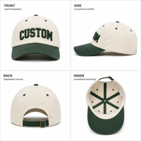 Casquette de baseball personnalisée avec logo brodé en relief 3D, bicolore, en coton, 5 panneaux, visière incurvée réglable, unisexe, vente en gros, OEM, faible MOQ