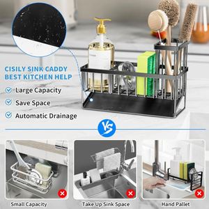 Bathroom <b>Kitchen</b> Accessories Storage Makeup Sink Caddy Soap Dispenser <b>Sponge</b> Caddy <b>Holder</b> Organizer With Removable Drain Tray - Product Image 6