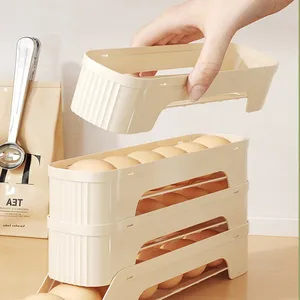 4-layer Slide Egg Storage Box <b>Ladder</b> Style Refrigerator Side Door Large Capacity Manual Portable Plastic Kitchen Organizer - Product Image 3