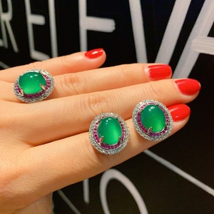 Fashion Eco-friendly Copper Jewellery Sets for Women High Quality 14mm Imitation Jade Zircon Premium Necklace Earrings Set - Product Image 3