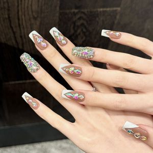 <span class=keywords><strong>Ongles</strong></span> carrés <span class=keywords><strong>à</strong></span> presser style français, faits main, avec nœud décoratif, <span class=keywords><strong>colle</strong></span> facile <span class=keywords><strong>à</strong></span> appliquer pour les doigts – Vente chaude - Product Image 2