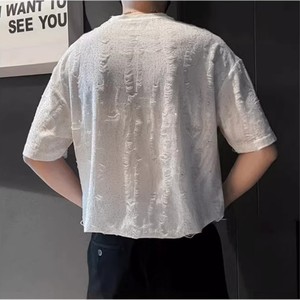 <span class=keywords><strong>Camiseta</strong></span> de Verano Moderna para Hombre, Personalizada, de Manga Corta, 100% Algodón, Tejida, Informal, con Estampado, Agujeros, Pedrería, Transpirable, Corte Holgado - Product Image 4