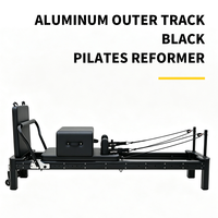 Reformer Pilates en aluminium noir durable avec barre amovible, coussin en cuir, portable et réglable pour studio et domicile