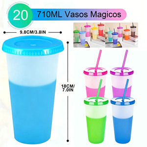 Gobelets en plastique colorés avec couvercles et pailles, réutilisables, pour fêtes et activités de plein air, unisexe, tasse qui change de couleur, 20 pièces - Product Image 3