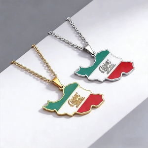 Collar con Colgante de Mapa de la República Islámica de Irán Chapado en Oro de 18K, Cadena de Acero Inoxidable, Bandera del Imperio Persa, Dinastía Pahlavi - Product Image 1