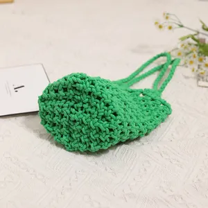 Tas jerami pantai musim panas Crochet untuk wanita tas tali katun buatan tangan tas tali katun hollow out kustom meah