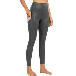 High Waist Yoga Pants Gym <strong>Ladies</strong> Manufacturer for Athletics Wear Wholesale Sports Fitness <strong>Shiny</strong> Womens <strong>Leggings</strong> With Pocket - Product Image 3