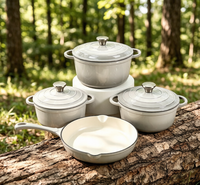 Ensemble de 4 casseroles durables, faitout et poêle, revêtement émaillé antiadhésif, minimaliste, compatible four, en fonte