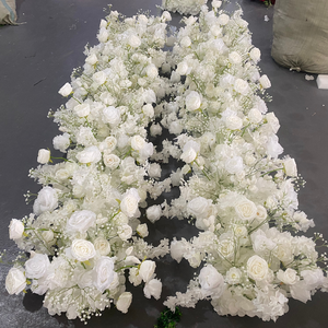 T-FR003 Chemin de table de mariage en fleurs artificielles rouges, chemin de fleurs pour allée de mariage, décoration de table, fleurs pour décoration d'événements - Product Image 2