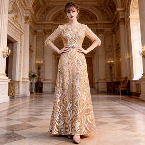 فستان سهرة أنيق أحمر بياقة على شكل V لصيف 2026، فستان أم العروس الجديد الذهبي للحفلات، فستان سهرة مستقيم من البوليستر OEM - Product Image 6