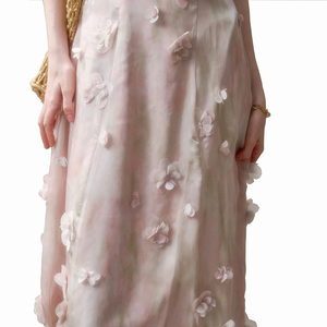 Falda Larga o Corta Personalizada de Alta Calidad, Casual, Elegante, con Estampado de Flores de Cerezo, Estilo Vintage, Color Rosa, Romántica, de Poliéster, Cintura Alta - Product Image 5