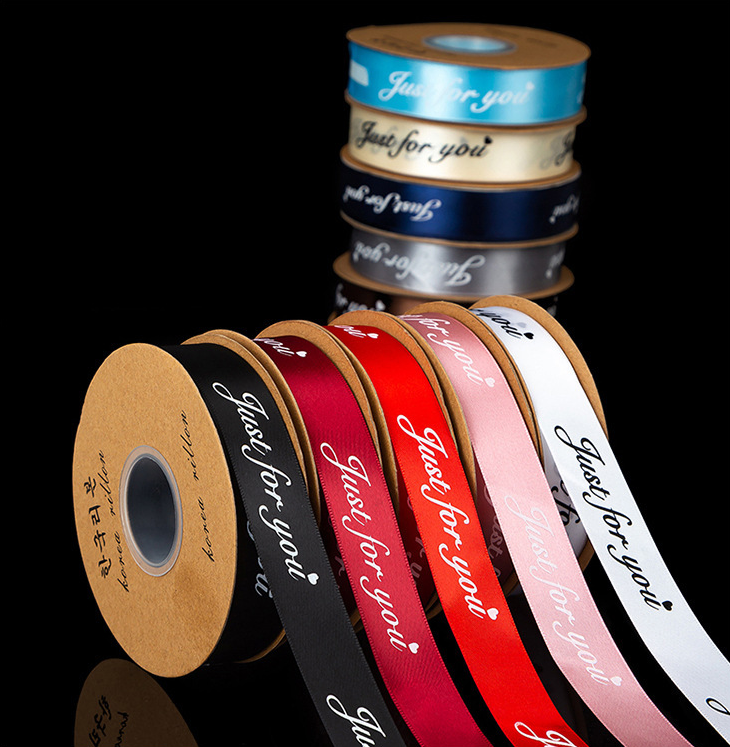 2.5cm Wide English Letter Printed Satin Ribbon - Wholesale Floral Gift Wrapping Ribbon for Bouquets, Cakes & Crafts