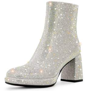 Mode femmes strass bottes gros bloc talon brillant plate-forme bottines paillettes chaussures mariage mariée - Product Image 1