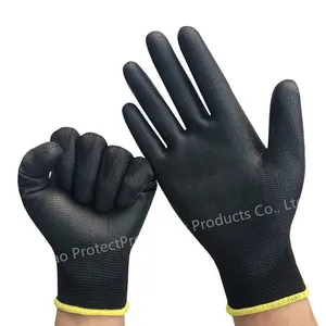 15ゲージレッドポリエステルナイロンニットブラックニトリルサンディパームコーティング手袋