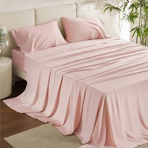 Kích Thước Đầy Đủ Sang Trọng Lụa Bộ Đồ Giường Đặt 100% Tre Tự Nhiên Sheets & Bedsheet 400TC Làm Mát Thoáng Khí Mô Hình Rắn Thân Thiện Với Môi - Product Image 3