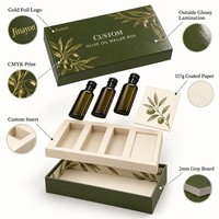 Boîte d'expédition personnalisée pour huile d'olive, emballage cadeau rigide, papier couché 157 g/m², carton gris 2 mm, impression CMJN, finition brillante