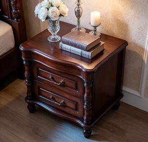 Mesita de Noche Clásica de Madera Maciza de Nogal Oscuro, con 2 Cajones Empotrados y Patas de Husillo Talladas, para Dormitorio Tradicional - Product Image 6