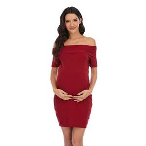 Oferta de Verano: Elegante Vestido de Maternidad con Hombros Descubiertos y Tela Elástica de Buena Calidad - Product Image 5