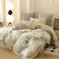 Ensemble de housse de couette 4 pièces en lyocell 100% pur, tissé, motif uni, 300 fils, toutes saisons, impression personnalisable