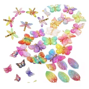 100Pcs Kleurrijke Glitter Vlinder Hars Decoratieve Accessoires Volwassen Diy Oorbellen Ketting Broche Sieraden Ambachten Benodigdheden Hars