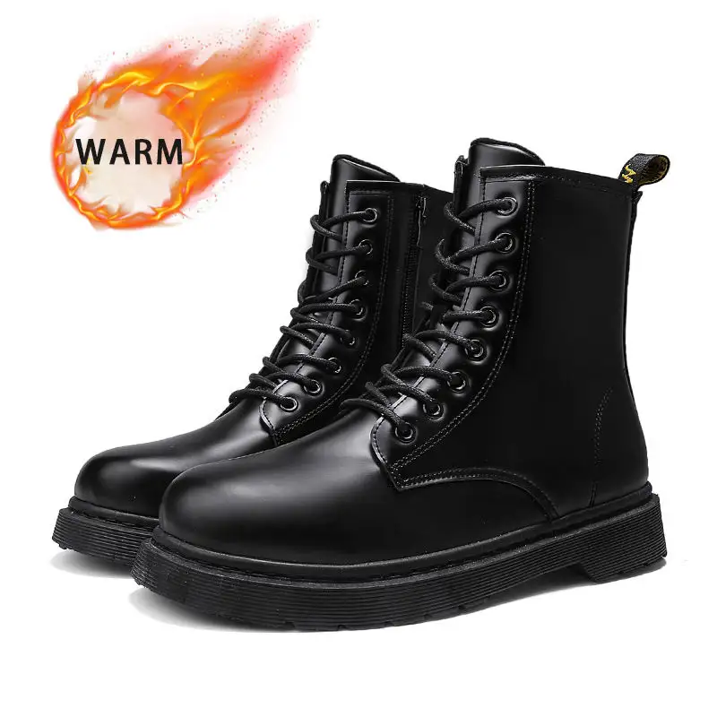 Wholesale men Luxury Fashion Leather Front New Outdoor black warm Winter boots Snow Boots