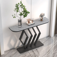 Table console minimaliste de luxe léger en pierre de quartz, multifonctionnelle, avec base sur pied, pour entrée ou couloir, ou armoire murale