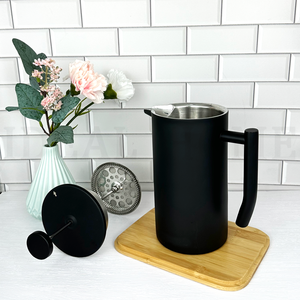 Presse à café française avec logo personnalisé Cafetière à double paroi en acier inoxydable de qualité 304 avec peinture noire 34oz (1L) - Product Image 2