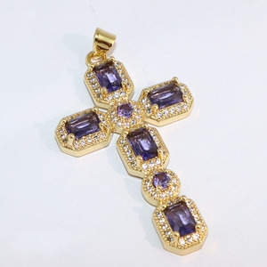 CZ8677 Ciondoli a Croce Grande Boho Placcati Oro 18K con Zirconia Cubica Scintillante, Forniture per Gioielli Religiosi per la Creazione di Collane - Product Image 6