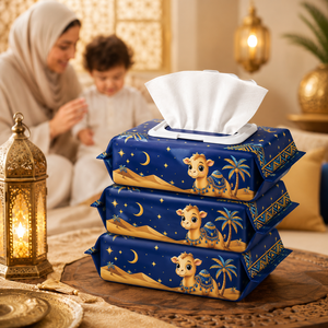 Lingettes pour bébé à thème Ramadan, design moderne, douces et épaisses, sans alcool, non parfumées, pour peaux sensibles, soin nettoyant - Product Image 1