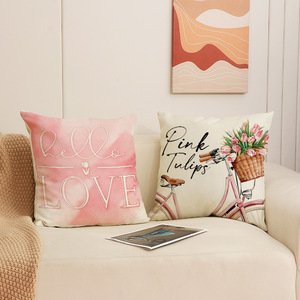 Popular Design Pink Tulip <strong>Letter</strong> Printed Throw Pillowcase Decorative <strong>Cushion</strong> Cover for Indoor Home Sofa - Product Image 5
