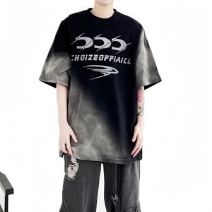 Camiseta de Manga Corta de Algodón Peinado Lavado con Estampado de Letras Retro Estilo Ins de American Trend Hell Star <span class=keywords><strong>para</strong></span> Hombre y <span class=keywords><strong>Mujer</strong></span>, Casual y a la Moda - Product Image 1