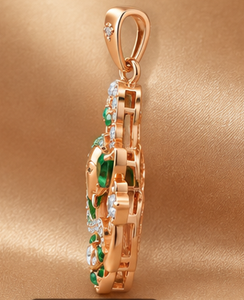Collar con Colgante de Ganesha, Chapado en Oro, Acero Inoxidable, con Circonita Verde, Estilo Diamante, Joyería para Mujer, para Fiestas - Product Image 4