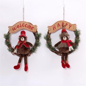 Adorable Corona Navideña de 2 Piezas con Reno de Peluche, Decoración Hecha a Mano para la Puerta Principal en Invierno - Product Image 2