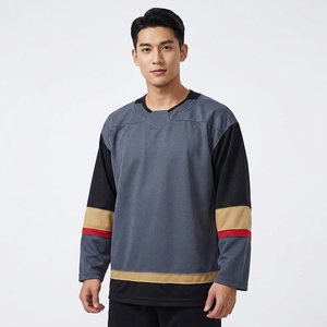 Maillot de hockey sur glace personnalisé pour homme, manches longues, impression sublimée, respirant, anti-humidité, col en V, tissu en maille color-block, 100% - Product Image 1