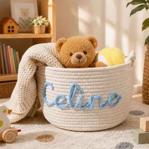 Custom Modern Baby Gift Basket Embroidery Handmade Rope Cotton Toy Storage <b>Bin</b> Diaper <b>Caddy</b> Large Capacity Laundry Organizer - Product Image 1