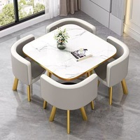 Table et chaises de salle à manger en cuir, style luxe léger et moderne, modulables et démontables, pour bureau, salle de conférence, boutique, salle à manger, design épuré